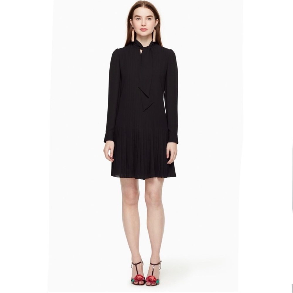 Kate Spade Pleated Georgette Dress Neck tie Black size 4